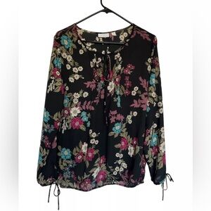 New York & Company Women’s Black Floral Peasant Blouse Size M